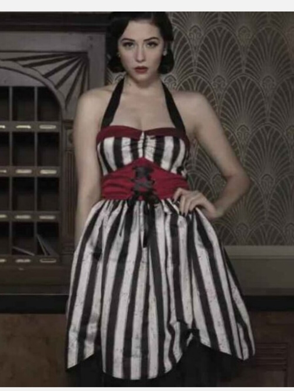 New! 3x [Hot Topic x American Horror Story] AHS Striped Halter Dress RARE! HTF! - Picture 2 of 16